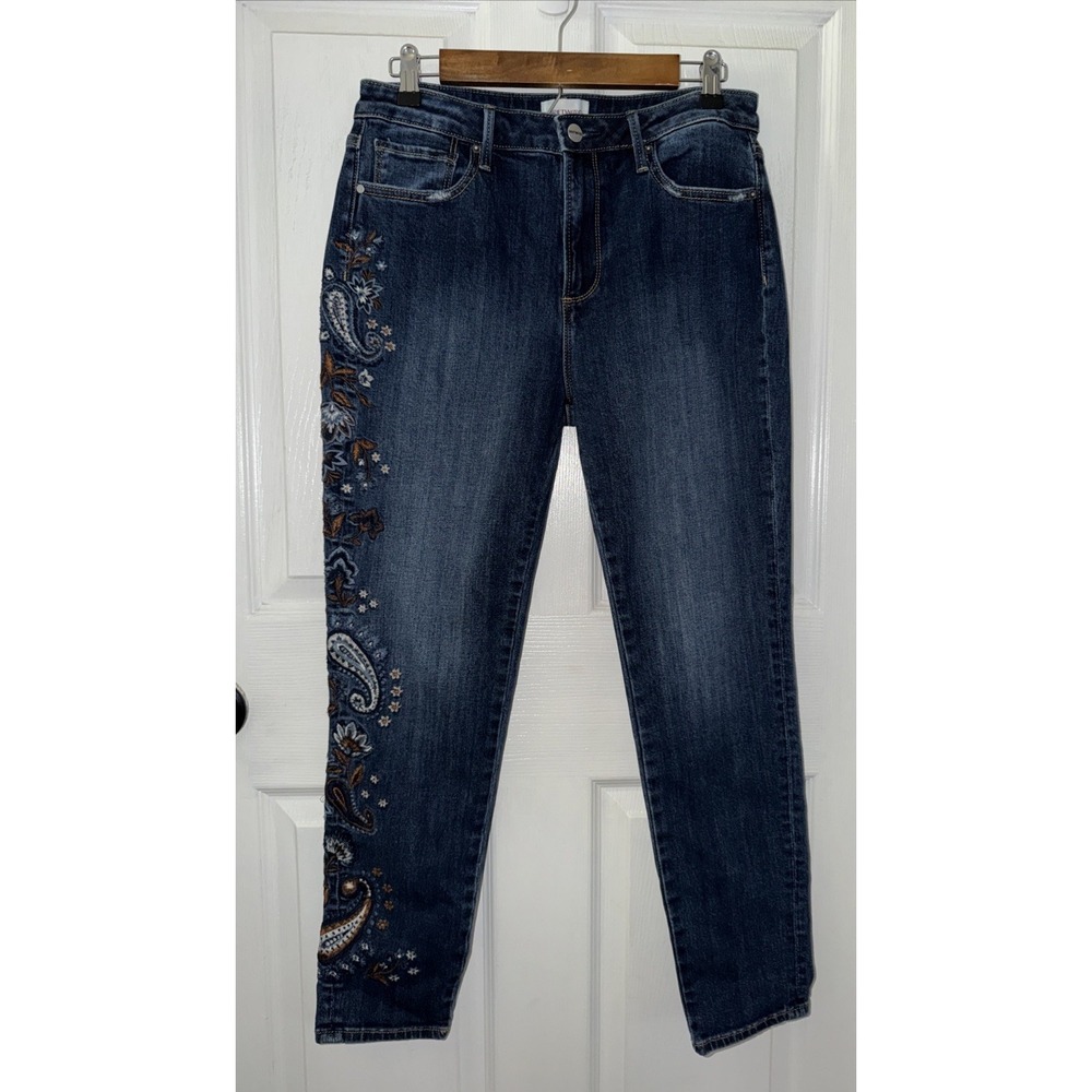 Driftwood Jackie Embroidered Floral Jeans Dark Wash Size 29 Boho Slim Straight‎
